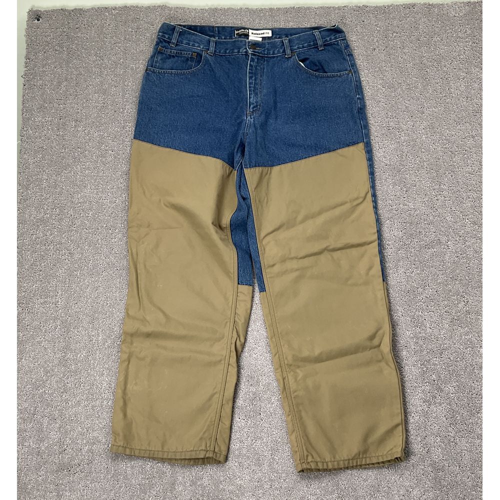 Guide Series Jeans Men 38W 30L Blue Denim Tan Brush Relax FiBrusht Hiking Work